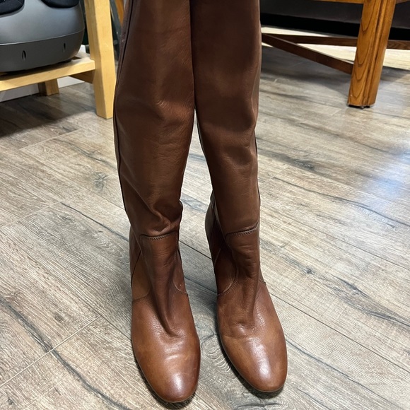 David Dixon Soft Brown Leather Knee High Heeled Boots Size 9 - Picture 2 of 10